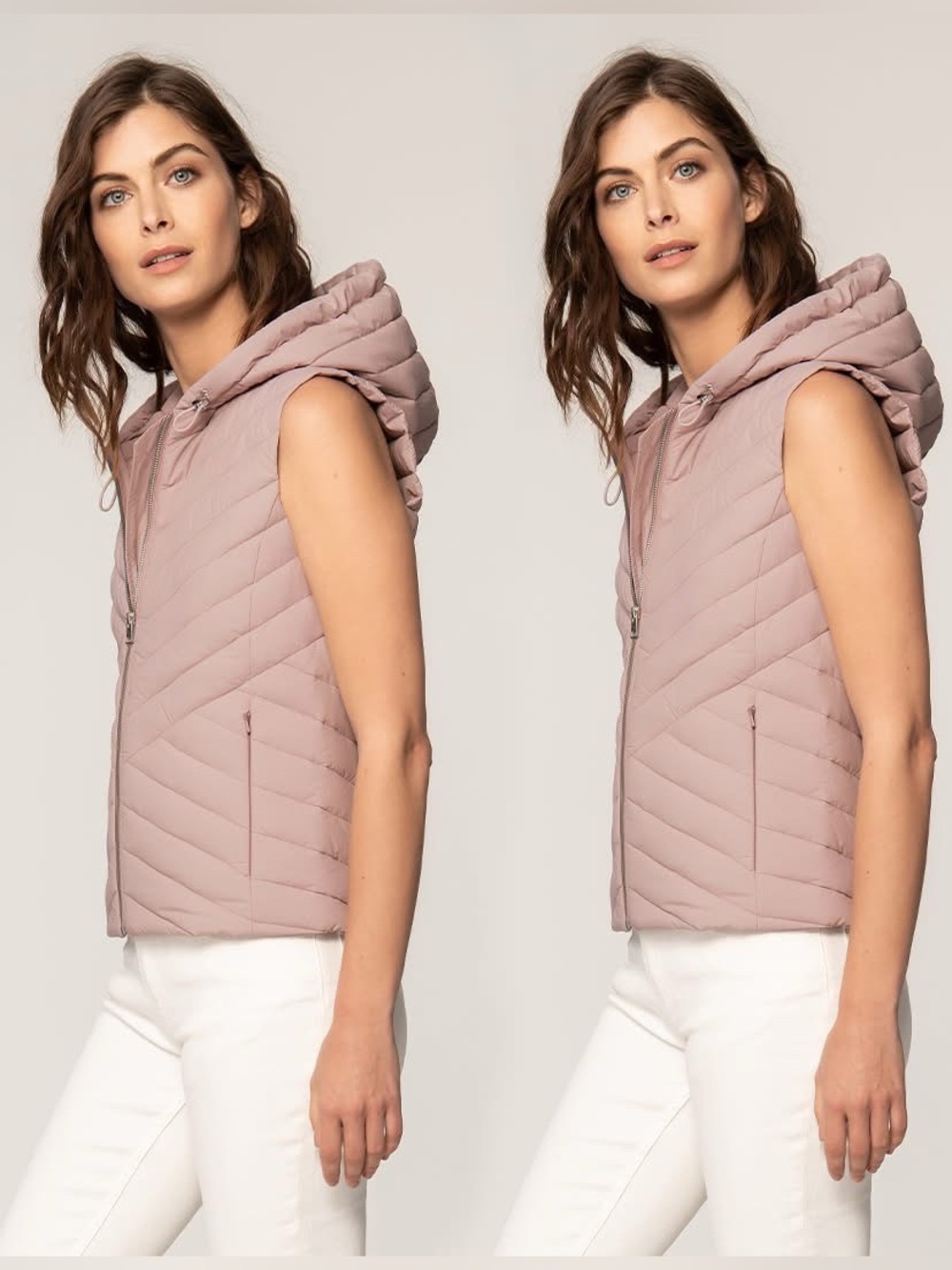 Soia & Kyo Sleeveless Hooded Quilted Vest in Dusty Rose Size Large Fall Casual